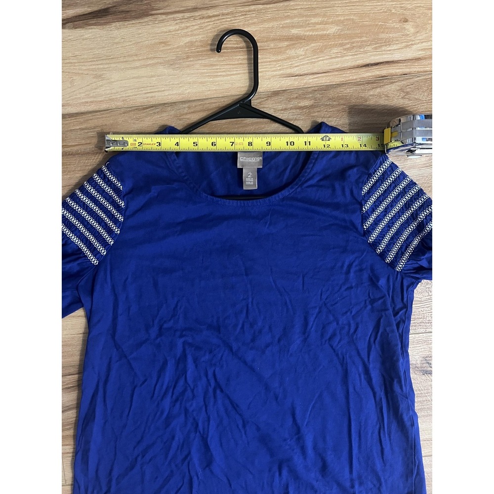 Chicos Shirt Wm LG Blue 3/4 Sleeve Smocked Shoulder Cotton Modal Top Boho Casual - Picture 7 of 10